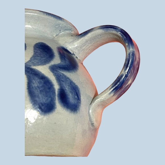 German salt glaze cobalt blue pitcher vase creamer vintage pottery handmade - Picture 3 of 7